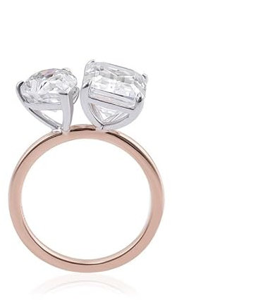 Skcess 18 Karat Roségold Damenring Weiß Moissanit Rechteck, Partner Ringe mit Rechteckigem und Birnenförmigem Moissanit Ring Damen Größe 63 (20.1)