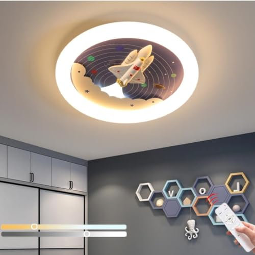 WJLL LED Deckenleuchten für Kinder Flugzeug Design Kinderlampe 55W mit Fernbedienung Kronleuchter Cartoon Rakete Deckenlampe Dimmbar Schlafzimmer Lampe Jungen Zimmer Beleuchtung Decke Lichter A