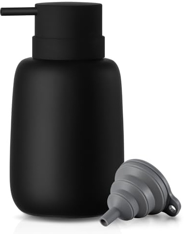 Ceramic Hand Soap Dispenser for Bathroom and Kitchen. 16OZ Matte Soft Touch Hand Lotion Dispenser with Pump, Modern Refillable Liquid Lotion Dispenser with Easy-to-Press Pump, Rubber Paint (Black)