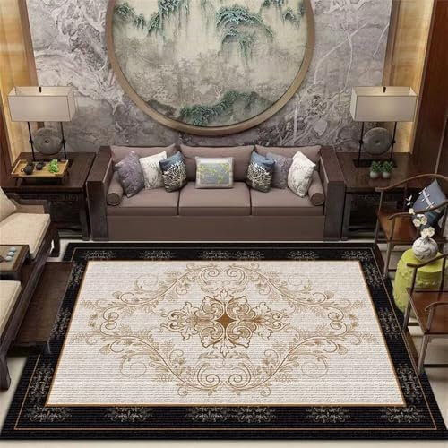 RUGMRZ Fußbodenheizung Teppich Deko Schlafzimmer Tapis de Salon Noir, léger et luxueux, Style traditionnel, antiallergique Quadratisch Lang 80X120CM