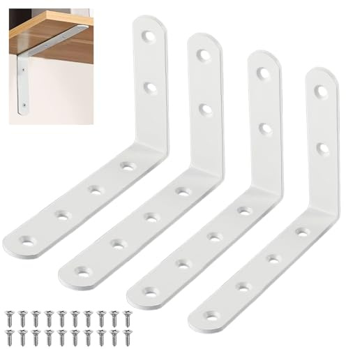 4 Piezas Escuadras para Estanterias Blanco con Tornillos de Fijación