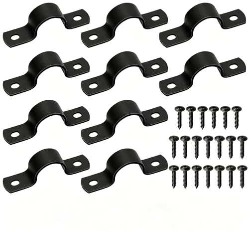 Mardatt 10 Set 20mm Two Hole Pipe Strap Clamp, Carbon Steel Rigid U Bracket Clamps U-Tube Strap Clamp Conduit Clamps with Self-Tapping Screws for Pipe Fixing, Black