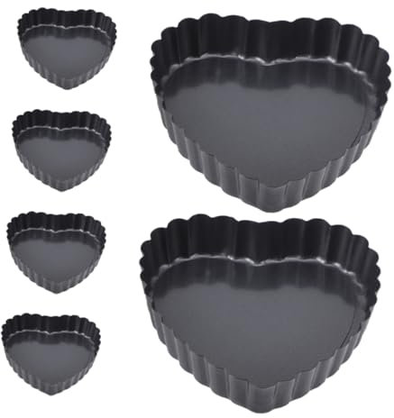 Cabilock 6pcs Heart Shaped Baking Pan Mini Tart Non Stick Quiche Pan for Baking and Desserts
