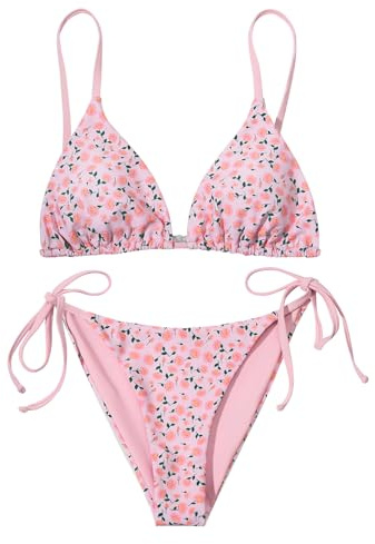 Nadeer Damen Bikini Set Sexy Triangel Verstellbare Bademode Blumenmuster Zweiteiliger Badeanzug Rückenfrei Bikinioberteil Niedrige Taille Seitlicher Schnürung Bikinihose