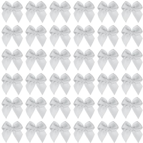 PATIKIL 1 Fiocchi Decorativi Mini 100Pz Fiocchetti per Bomboniere Mini Nastro di Raso per Applique Fai da Te Cucito Decorazione per Matrimonio Festa Argento