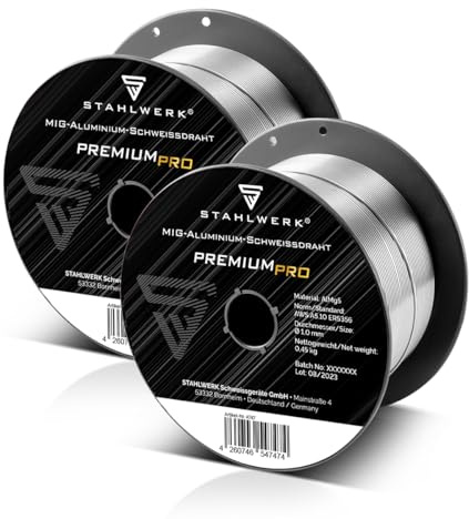 STAHLWERK MIG/MAG Aluminium Schweißdraht Ø 1,0 mm ER5356 (AlMg5), 2 Stück | je 0,45 kg D100-Spule für 16 mm Dorn, universell einsetzbar, Massivdrahtelektrode zum Schweißen von Aluminium mit Schutzgas