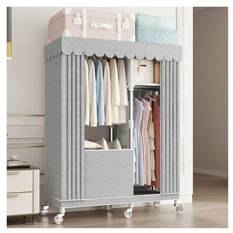 Armadio in tela, Portatile Armadio Con appendiabiti, Mensole, armadio indipendente con Non Tessuto Guardaroba in Tessuto, Armadio mobile per Camera da Letto Soggiorno Dormitorio 102X45X170CM grigio