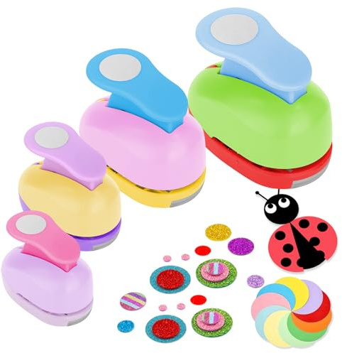 Cirkelstansare stor stansare runda barn: 4 stycken stansningsset, motivstansare pappersstansare, hålstansare papper, utstansare motivhål för pyssel scrapbooking gratulationskort, fotoalbum (10 mm, 15