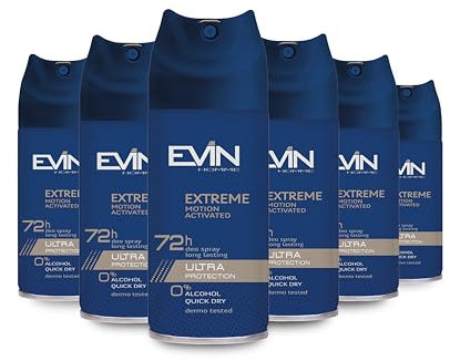 EVIN HOMME | Deodorante Uomo Spray 72H Extreme, Fragranza Agrumi, Lavanda, Legno di Cedro, Regola la Traspirazione per 72h, 6x150ml