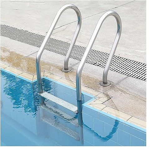 Générique Échelle de Piscine Robuste en Acier Inoxydable, 2/3 marches antidérapantes avec Rampe, paroi Tubulaire Durable de 1,0 mm, idéale pour Les piscines Hors Sol, Finition Argent-B