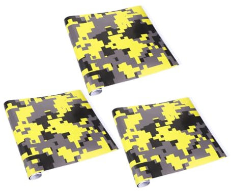 Luxshiny Film Vinyle Autocollant Camouflage Jaune pour Voiture, Pvc, 3 Pièces, Pose Facile, Décoration de Carrosserie, Intérieur et Extérieur