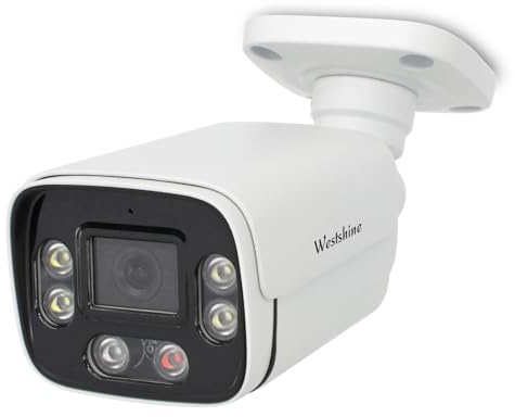 WESTSHINE Telecamera IP PoE 5MP, rilevamento persone/veicoli, deterrente attivo, telecamera di sorveglianza esterna con visione notturna colori, metallico grandangolare IP67(scheda SD non inclusa)