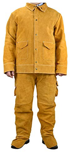 PZOFERLIN Grembiule da saldatore in pelle Tuta da saldatura in pelle bovina gialla 3XL
