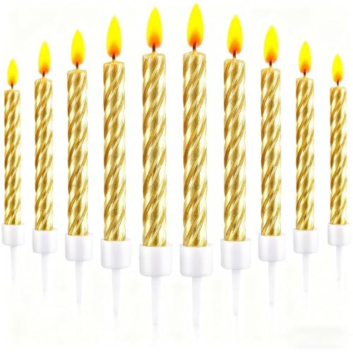 HSC 50 Pcs Birthday Candles, Birthday Candles for Cakes, Cake Candles, Metallic Gold Wax Candles for Birthday Wedding Party Decorations