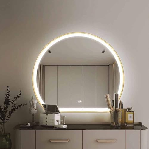 Decmiroor LED Specchio Bagno Mezza Luna 50-100cm, Dimmerabile Illuminato Decorativo Specchio da Parete con Anti-Nebbia, Specchio a Semicircolare da Trucco(Frontlit,60x52cm)