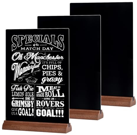 GUOKOFF Tableau Noir A5, Lot de 3 Tableau Noir pour Table, Enseignes de Tableaux Noirs avec Supports en Bois, Double Face Ardoise de Table Décoratives pour Restaurant Menu Bar Café Mariage