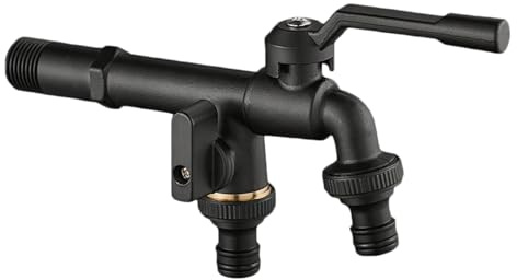 Robinet mural extérieur noir – Robinet de jardin à double sortie – Tuyau d'eau froide antigel 1,27 cm pour l'irrigation du jardin et le lavage de voiture