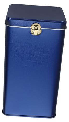 ZUNOXAZ Large Blue Tinplate Tea Canister with Secure Lock Airtight Metal Tea Storage Box Candy Dry Food Biscuit Tin for Kitchen and Office Use
