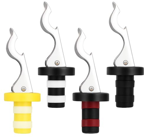 Horktrust Bouchon de Bouteille Vin Set 4 2 en 1 Réutilisable en Acier Inoxydable 430 et Silicone pour Conservation du Vin, Champagne, Boissons et Eau
