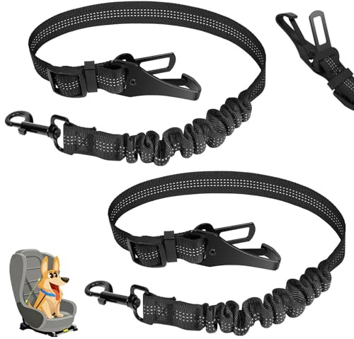 OSDUE Cintura di Sicurezza per Cane in Auto, 2 Pezzi Regolabile ed Elastica 70-90 cm, Cinturino di Sicurezza per Viaggiare con Cane e Gatto, Adatto per Tutte le Auto, Nero