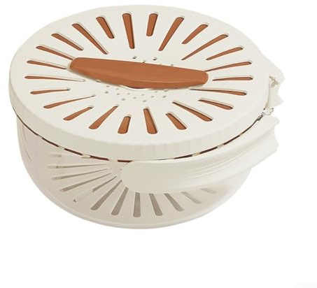 Bulevisiter Cesta de drenaje para cocina, cuenco de lavado de frutas 2 en 1 y recipiente colador con mango plegable, tapa giratoria para un drenaje eficiente y (marrón)