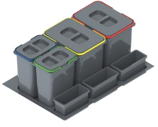 FurniFit Système de tri sélectif de cuisine pour armoire de 80 cm, 4 compartiments, 72,5 x 49 x 30 cm (2 x 15 l + 2 x 7 l) avec couvercle, collecteur de déchets encastrable pour tiroirs, poubelle de