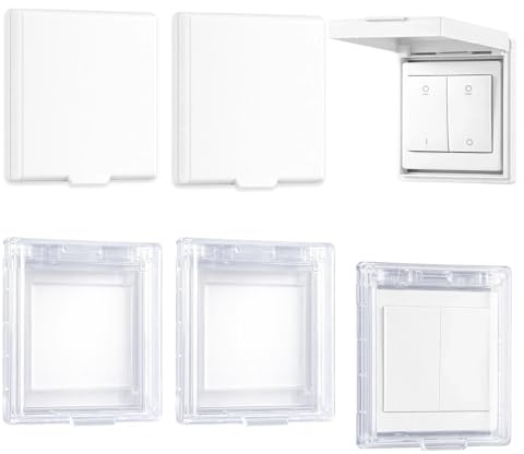 6-teiliges Set Wasserdichte Lichtschalter Abdeckung und Abdeckung Steckdose, 3 weiß und 3 transparent, Schutz vor Wasser und Staub, Einfache Montage für Feuchträume