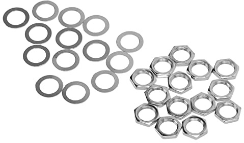 YDuupxe Muttern-Unterlegscheiben-Set, 14 Muttern und 14 Unterlegscheiben mit M9-Innengewinde und Glatter Oberfläche, für den Anschluss von E-Gitarren-Bass-Klinkenbuchsen (SILVER)