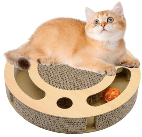 Kratzpappe für Katzen, 2-in-1 Kratzbrett mit Klingelballs, interaktives Katzenspielzeug, stabiles Kratzbrett für Katzen, Zubehör für Katzen