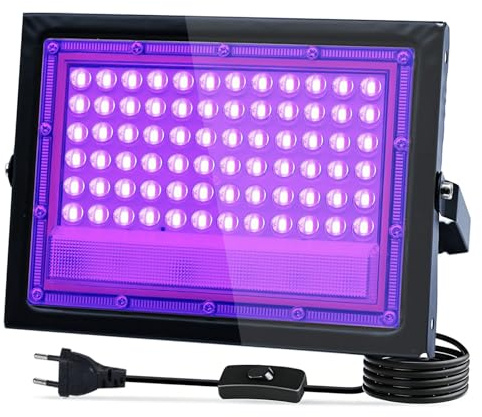 Yuaiosn LED Luz Negra 50W, IP66 Impermeable Luz Negra Ultravioleta Foco UV Ultravioleta Con Interruptor para Fiesta Glow, Halloween, Neón, Maquillaje Corporal, Decoración, Discoteca