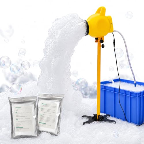 PILIN Máquina de espuma amarilla para fiestas, cañón eléctrico de espuma de 800 W con tanque de agua y 2 paquetes de polvo de espuma, máquina de espuma ajustable para eventos en interiores y