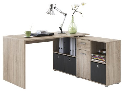 FMD Möbel, 353-001 Lexo Schreibtisch-Winkelkombination, eiche, Tisch maße 136.0 x 75.0 x 68.0 cm, Regal maße 137.0 x 71.0 x 33.0 cm (BHT)
