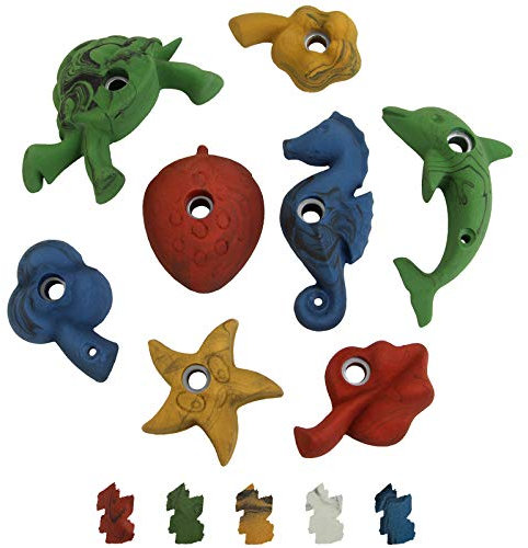 ALPIDEX 8 Kinder Klettergriffe | Tierformen | Klettersteine Tiermotive | Hinterschneidung | Klettergriffset | Verschiedene Ausformungen Farben - Farbe:bunt