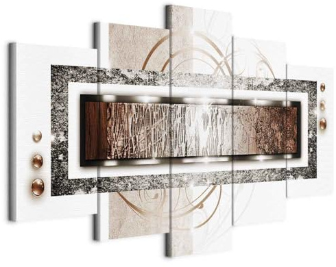 B&D XXL - Wandbilder XXL Abstrakt 200x100cm 5 tlg - Wand Deko Leinwand Bilder Groß Wanddeko Wohnzimmer Schlafzimmer Kunstdrucke - Ornament Textur Perlen weiß silber a-A-0003-b-p