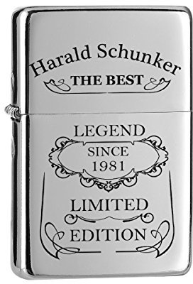 polar-effekt Chrom-Optik Sturmfeuerzeug mit Gravur - Personalisierte Benzin Feuerzeug mit Geschenk-Box - Geschenkidee für Männer und Frauen - Motiv Legend