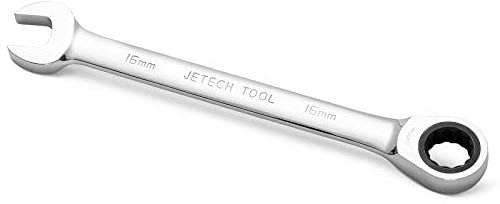 Jetech Clé mixte à cliquet - Clé polygonale en acier de qualité industrielle Cr-V au fini chrome poli (16mm)