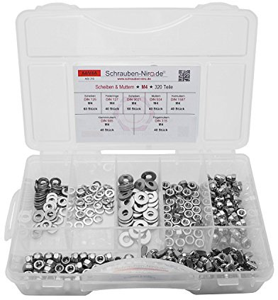 Sortiment Muttern und Scheiben M4 Edelstahl V4A DIN 934, 1587, 985, 315, 125 9021 und DIN 127, 350 Teile