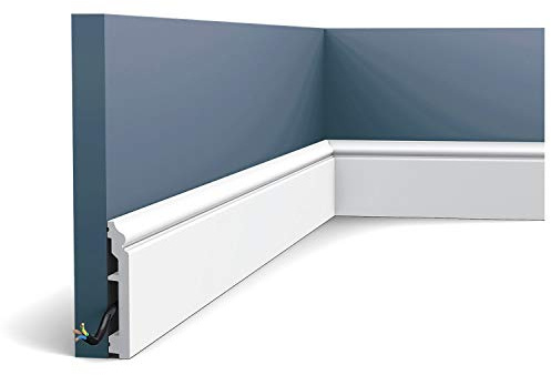 Orac Plinthe SX173 200 cm x 10 cm x 1,6 cm Polystyrène extrudé (HDPS) classique arrondi avec passage de câble prétraité