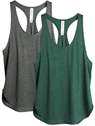 icyzone Camiseta sin Mangas de Fitness para Mujer Racerback Chaleco Deportivo, Pack de 2 (S, Carboncillo/Ejercito Verde)