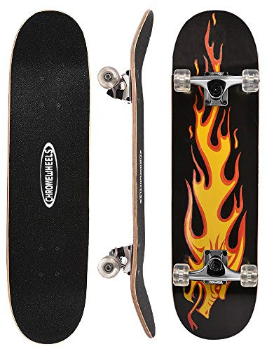 ChromeWheels 31 inch Skateboard Double Kick Skate Board Cruiser Longboard 8 Layer Maple Deck Skateboards for Kids and Beginners