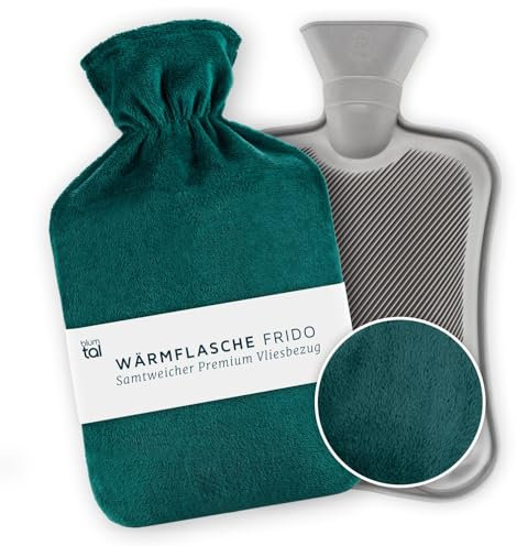 Blumtal Premium Wärmflasche mit Bezug aus weichem Fleece - Wärmeflasche aus Naturkautschuk - Bettflasche für Erwachsene - Hot Water Bag Luxus auslaufsicher - weiche Hot Water Bottle Petrol