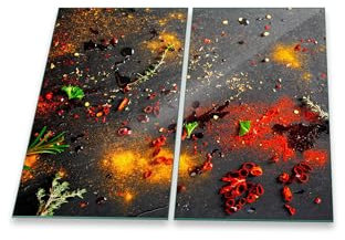 Herdabdeckplatte Abdeckung Ceranfeld Abdeckplatte Schneidebrett 2-Teilig 60x52 Gewürze Mehrfarbig Spritzschutz Glasplatte Ceranfeldabdeckung Schutz Herdschutz Sicherheitsglas Glasschneidebrett 2x30x52