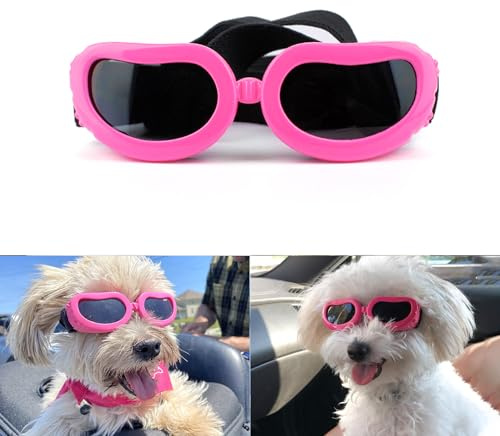 PETLESO Hunde Sonnenbrille Hundebrille Wasserdichter Anti-UV Sonnenbrillen für Kleine Hunde/Katzen - Rosa