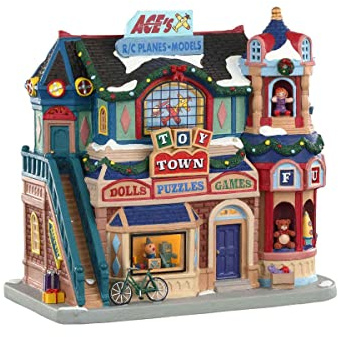 Lemax - Toy Town 05653 Spielwarenhandel Spielzeuggeschäft Weihnachtsdorf Winterdorf - Porzellan, Handbemalt, Mit Beleuchtung, Dekorationsfigur, Traditionell, Mehrfarbig