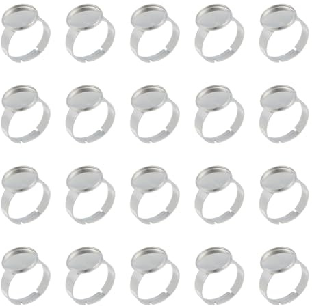 UNICRAFTALE 50 STÜCKE Edelstahl Pad Ring Bases Ergebnisse Einstellbare Fingerring Blank Base Flache Runde Blank Cabochon Einstellung Blank Lünette Tray Ring Komponenten Größe 7 (17mm) Tray 12mm