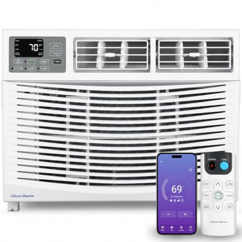 Classic America Compatible con WiFi, listo para Alexa, ahorro de energía, unidades de aire acondicionado montadas en ventana (8000 BTU 12 CEER 120 VAC), certificación Energy Star, color blanco