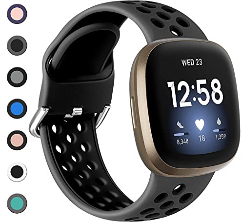 Dirrelo Ersatzarmband kompatibel mit Fitbit Versa 3/Fitbit Sense/Fitbit Versa 4/Fitbit Sense 2, atmungsaktives weiches Silikon Ersatzarmband für Versa 3/Versa 4/Sense 2, Größe S und L