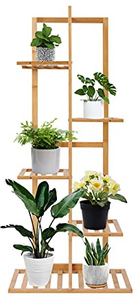 Shoze Bamboo Plant Stand 5 Tiers 6 Potted plant stands indoor Storage corner shelf unit Tall plant stand Water-Proof Standing Shelf for Indoor Outdoor Plants Patio Balcony Yard Garden Living Room