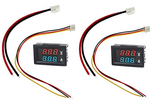 JZK 2 piezas DC 0-100V 10A mini voltímetro digital amperímetro para automóvil, motocicleta eléctrica, voltaje de batería voltios amperios medidor de corriente, medidor, pantalla dual azul rojo