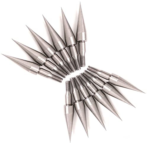 ACCMOS Rostfreier Stahl Schraubengewinde Pfeilspitze Superscharf Bogenschießen Pfeilspitze 100 Grain Zielfeldpunkt für AD 7,4 mm Pfeilschaft, Jagdpfeile Zubehör (12pcs)